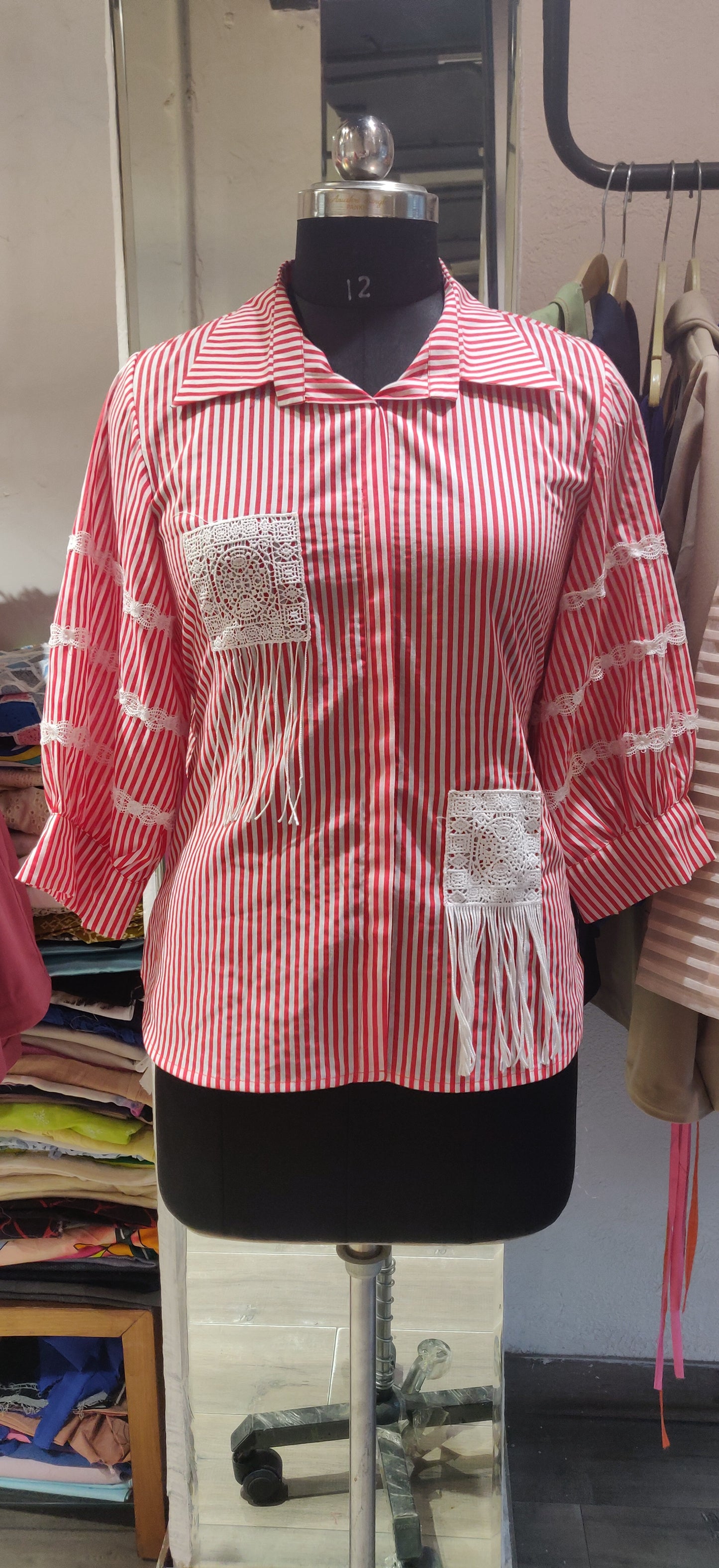 CLASSIC RED AND WHITE STRIPED SHIRT
