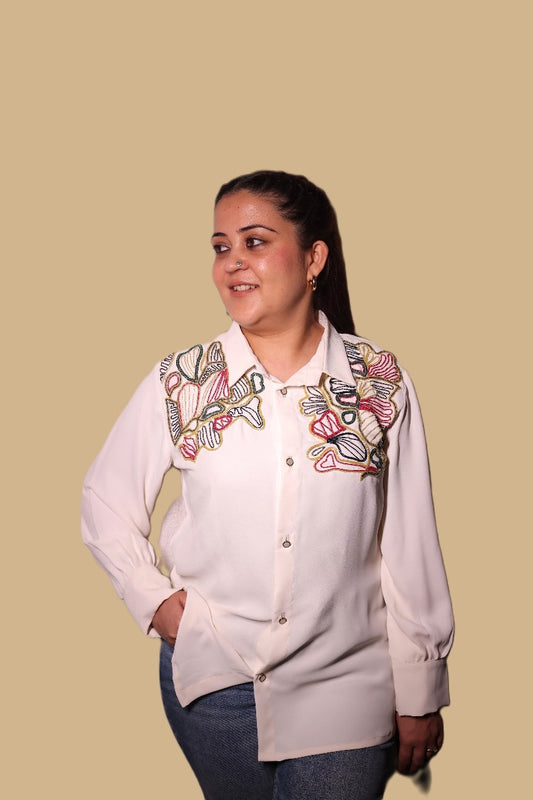 WHISPERING PETALS IVORY EMBROIDERED SHIRT